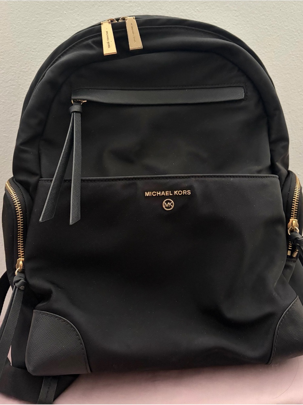 Michael Kors Black Nylon Backpack with Gold Hardware